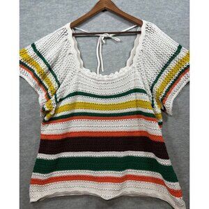 Torrid Womens Summer Sweater Sz‎ 5 Striped Knit Cotton Top Square Neck Boho